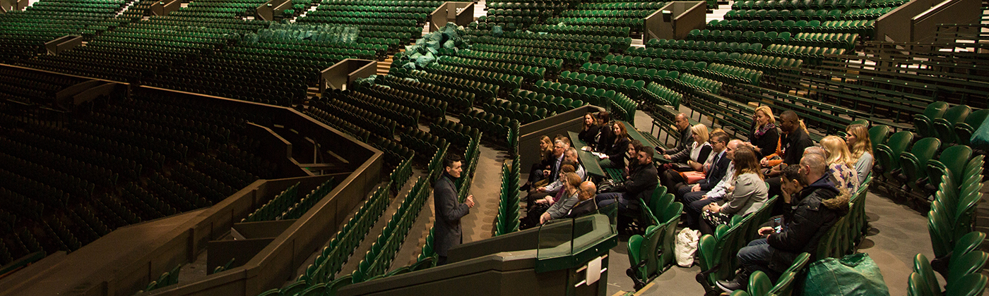 A night time tour of Centre Court by Ben Swann from Learning as part of the Wimbledon Foundation annual evening reception at The All England Lawn Tennis Club, Wimbledon. Thursday 16/03/2017. Credit: AELTC/Paul Gregory.