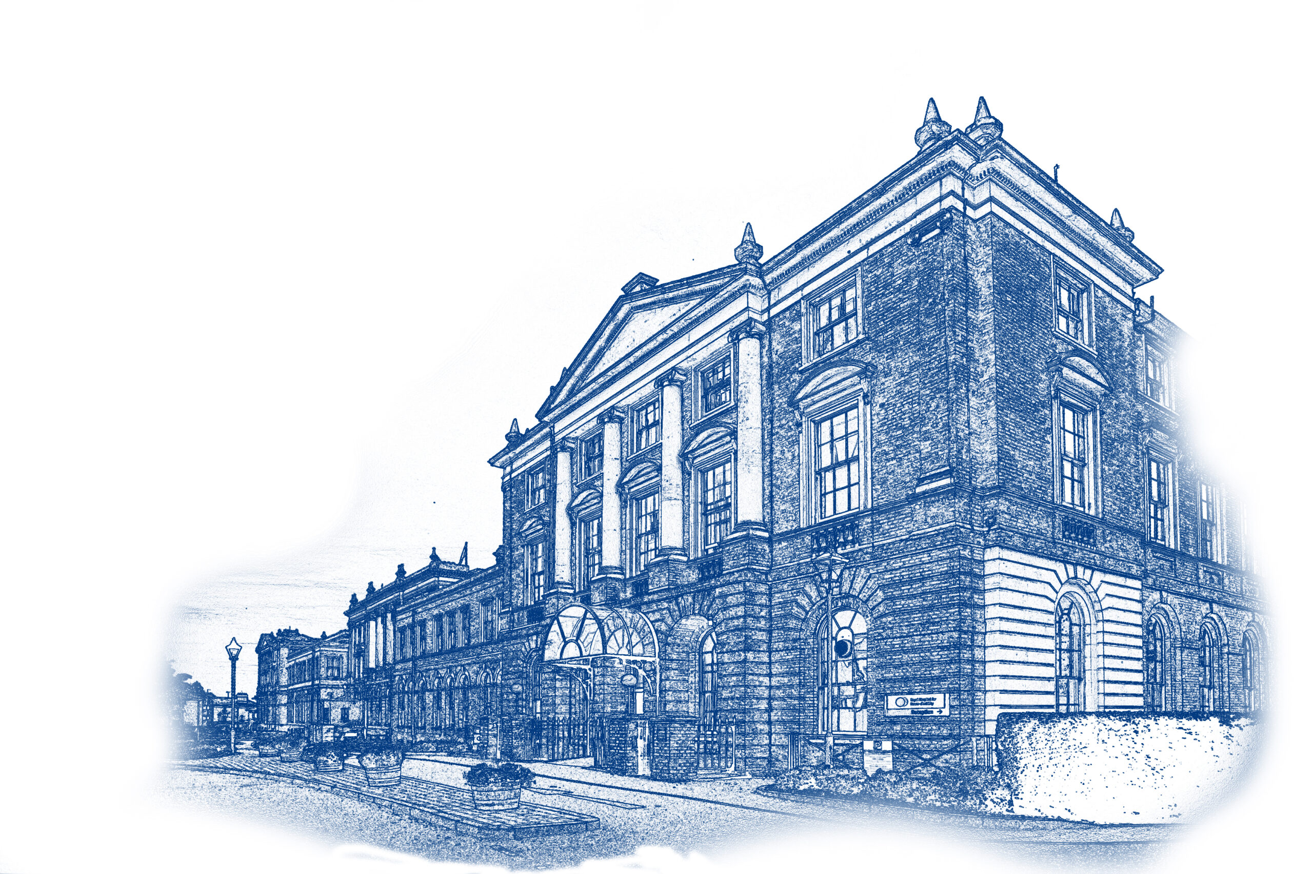 Line sketch of the RHN main building